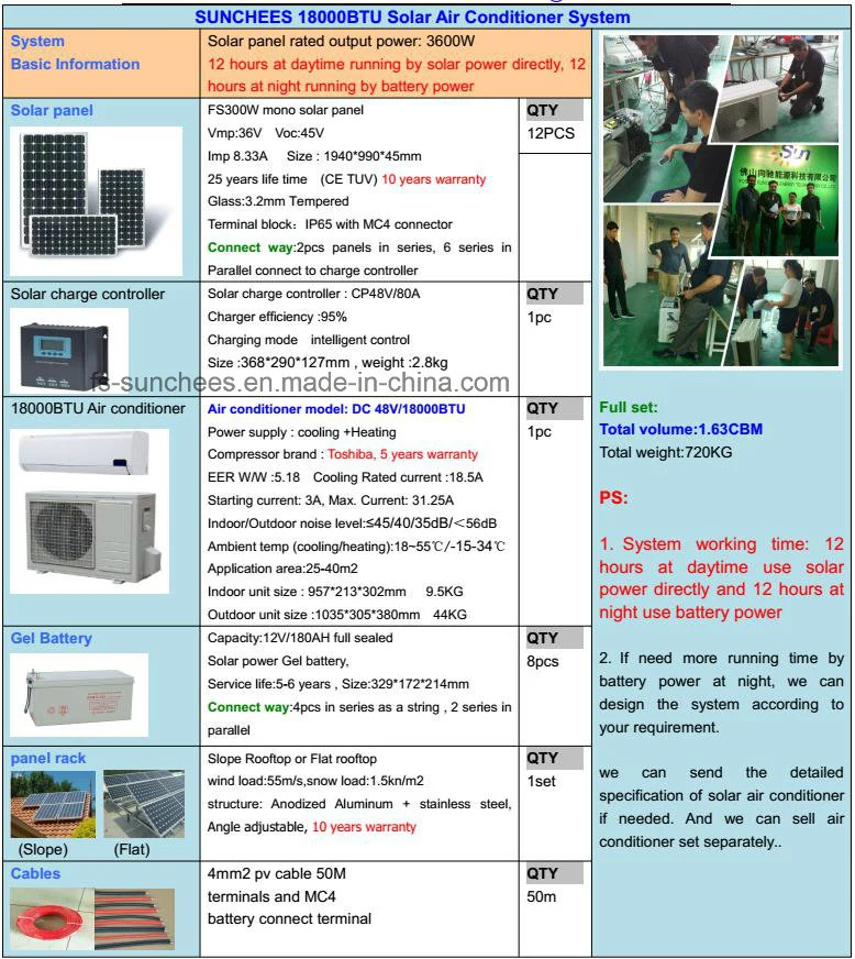 House Use Solar DC/AC Hybrid Air Conditioner 18000 BTU Solar Air Conditioner Hybrid, off Grid